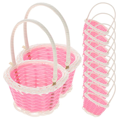 10pcs Mini Plastic Baskets Children Handheld Basket Small Storage Bins Woven Containers Picnic Easter Gift Baskets Home Decor