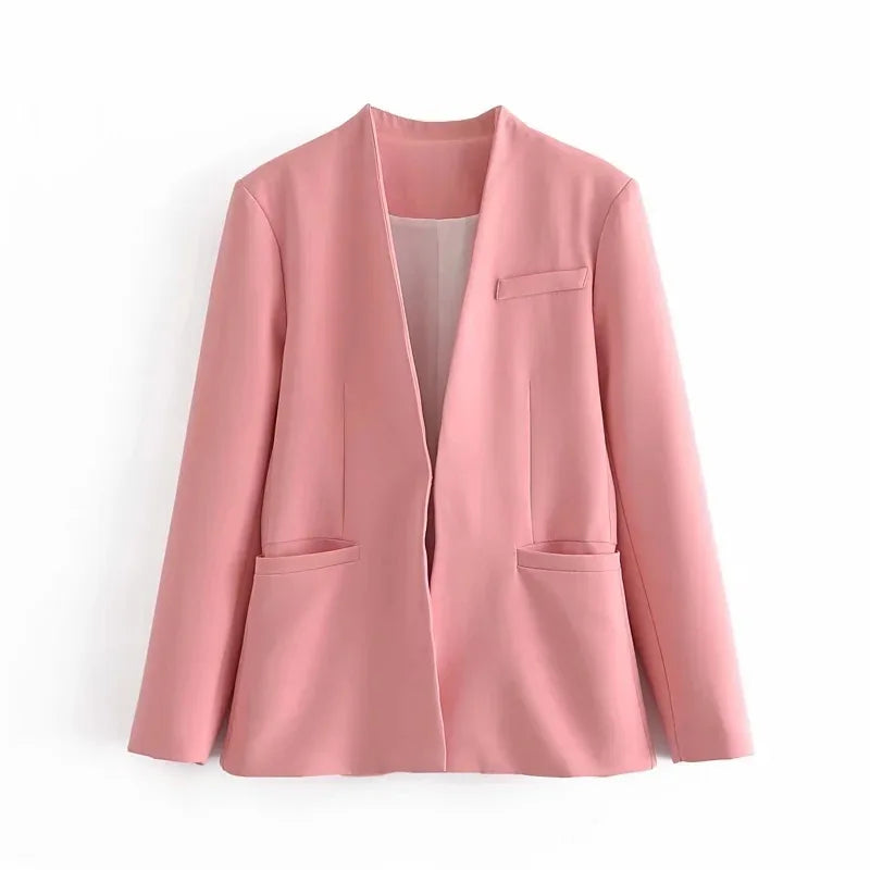 New Autumn Blazers Women Suit Coats Candy Color V Neck Long Sleeve Elegant Casual Jacktets