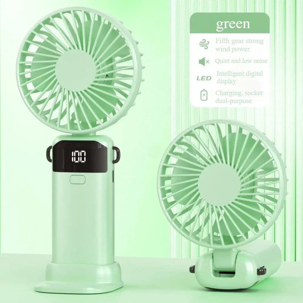 Heldhand Mini Fan Foldable 1500mHA Portable Neck Hanging Fans 5 Speed USB Rechargeable Fan  with Phone Stand and Display Screen