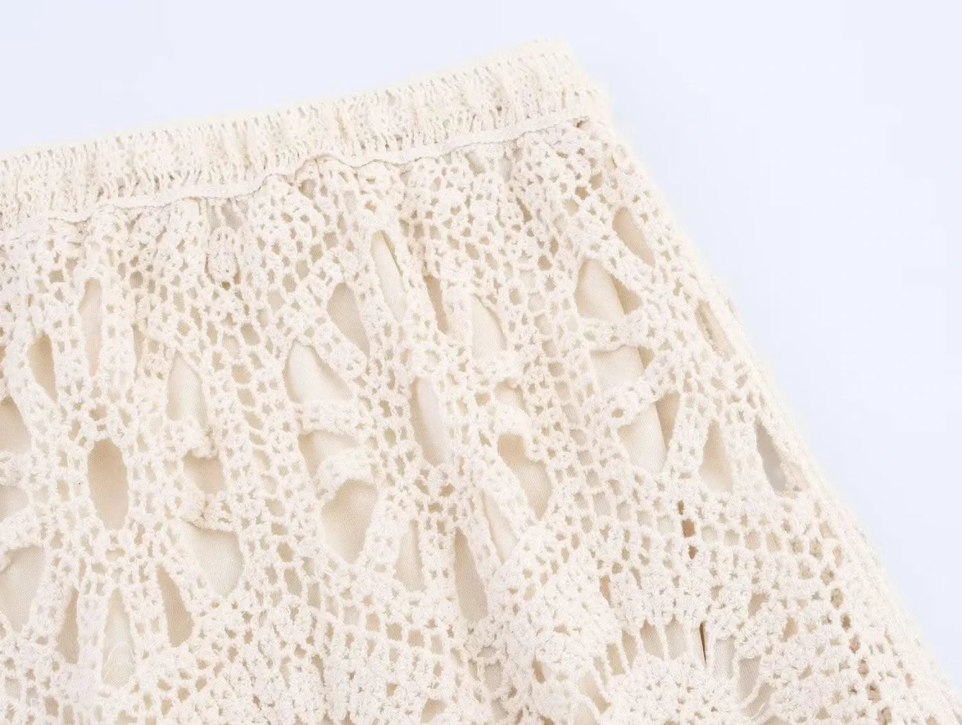 Summer Bohemian Women Loose DRESS Suits Hook Flower Hollow Out Bat Sleeve Shirt+Tassels Drawstring Bodycon Skirt Vacation Sets