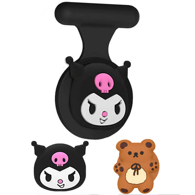 Black skull silicone phone case with lanyard, bear charm, and hidden AirTag holder for kids