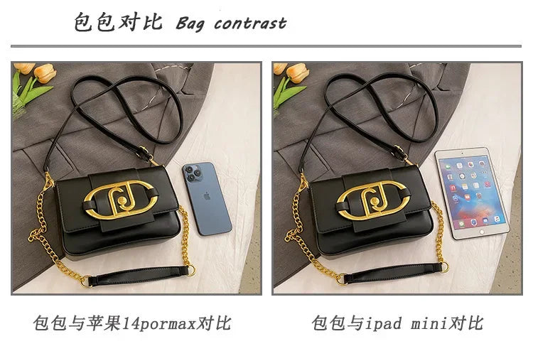 Designer Handbags For Women Leather Metal Buckle Flap Square Shoulder Bags Fashion 2024 Ladies Messenger Bags Females Casual