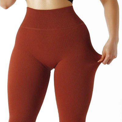 High Waisted Seamless Yoga Leggings, Ribbed Sportswear Tights