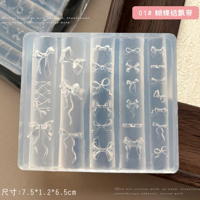Geometric Bowknot Grid Lace Flora Edge Nail Art Silicone Carving Mold Mould Star Daisy Flower Charms Bow Tie Snowflake Template