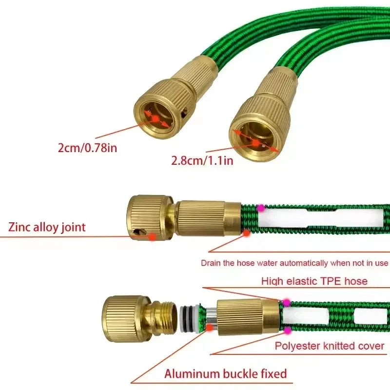 Garden Water Hose Water Gun Reel Expandable Watering Hose High Pressure Flexible Car Wash Garden Irrigation 25ft-125ft﻿