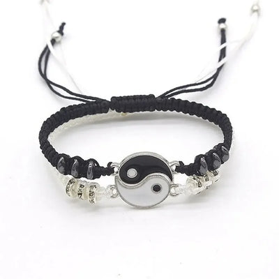 2 PC Jewelry Set Couple Black White Tai Chi Bracelet Rope Adjustable Chain Set Simple Style Daily Wear Jewelry