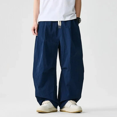 Wide leg Pants Men Harajuku Japanese Style Loose Casual Pants Men Solid Comfortable Elastic Waist Trouser Outdoor Walking Hiking