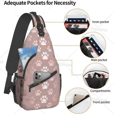 Sling Bag for Men Women Rose Gold Dog Paw Animal Crossbody Backpack