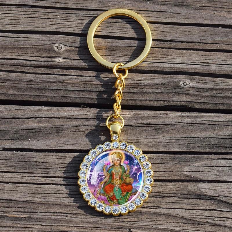 Shiva Nataraja Keychain Buddhist Jewelry Lakshmi Goddess Rhinestone Pendant Hinduism Amulet Keyring Gift