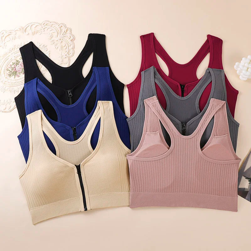 Women's sports bra fitness top front zipper design sports vest fashionable bra yoga gym sports bra