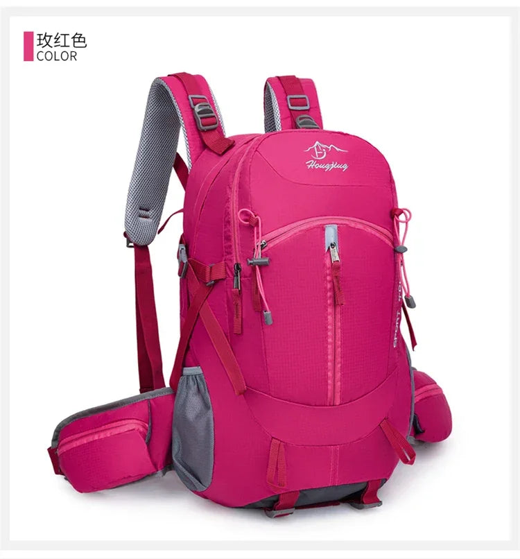 Fashionable and Wear-Resistant Outdoor Travel Backpack, Black and Red Contrasting Color Large-Capacity Mountaineering Bag with Waterproof Cover