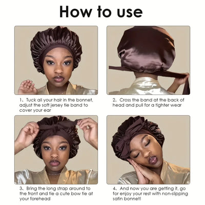 Satin Bonnet Silk Bonnet Adjustable Bonne For Sleeping Hair Caps With Tie Band Bonnets For Women Men Hair Styling Accessories