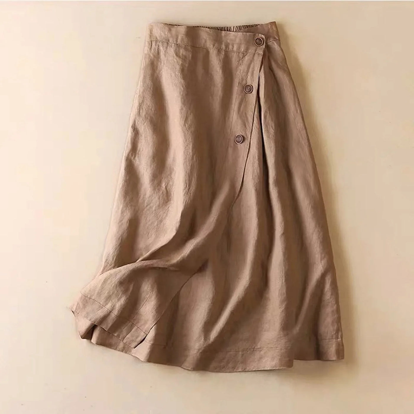 Women's Casual A-Line Skirt Summer Cotton and Linen Mid-Length Back Elastic Waist Button Large Swing Skirt Trendy Matching Skirt