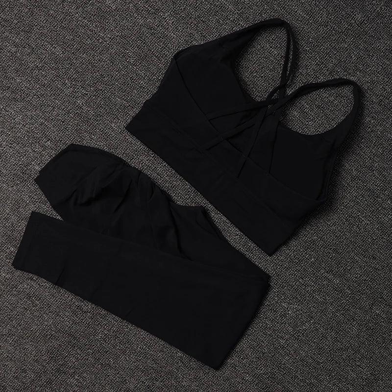 TRY TO BN Women's Tracksuit Sports Bra Fitness Yoga Set V Back Leggings High Waist Sportswear Workout Sets Cycling Gym Clothing