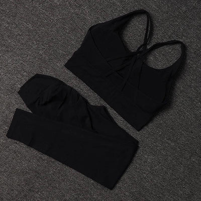 TRY TO BN Women's Tracksuit Sports Bra Fitness Yoga Set V Back Leggings High Waist Sportswear Workout Sets Cycling Gym Clothing