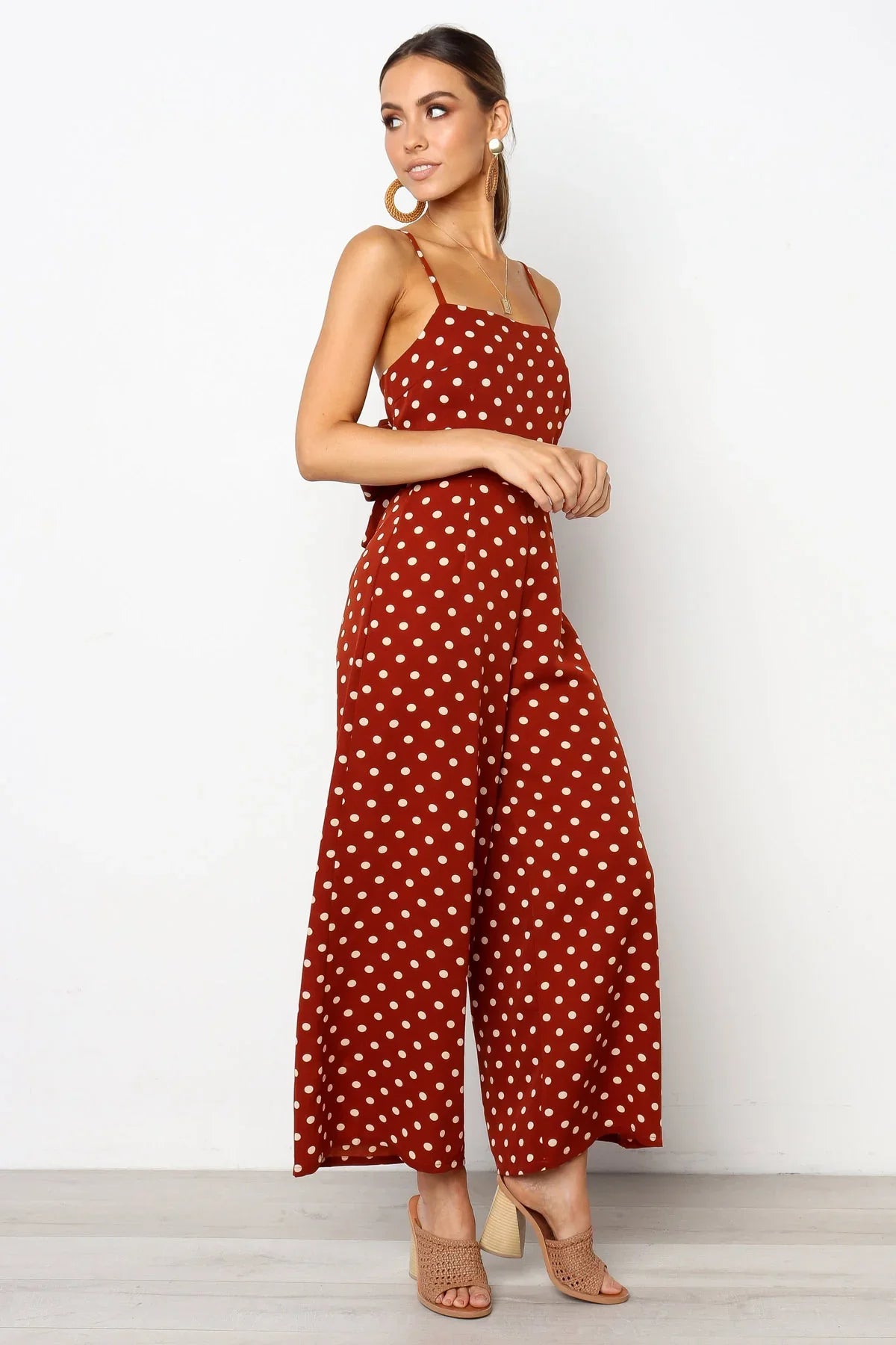 Women Elegant V-Neck Sleeveless High Waist Jumpsuit Summer Sexy Polka Dot Romper Female Loose Wide Leg Playsuits Fashion