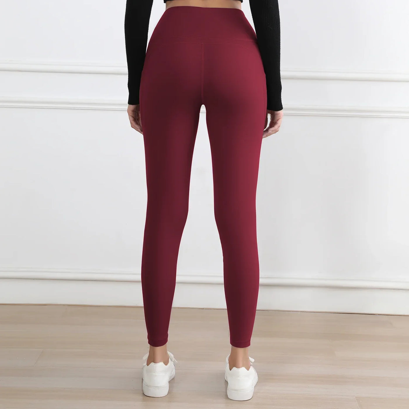 Women Leggings with Pockets Tummy Control Solid Color