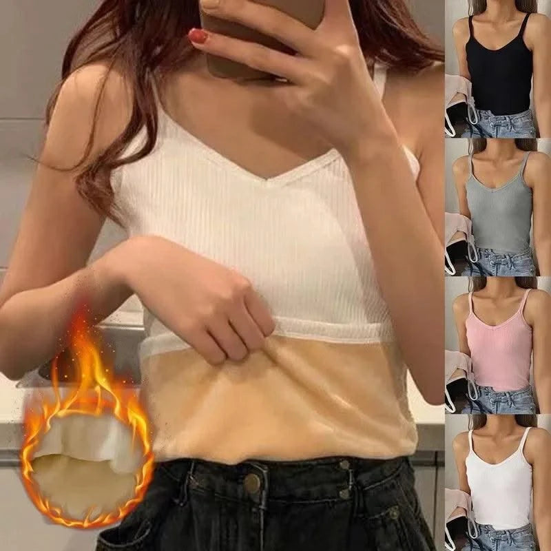 Thermal Underwear Tops Women Velvet Thickened Suspender Bottomed Shirt