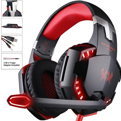 Gaming Headset Wired Gaming Headphones with Noise Cancelling Mic LED Lights Soft Memory Earmuffs for PS5/ PS4/Laptop/PC