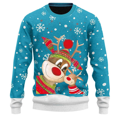 Ugly Christmas Sweater Men's Knitted Pullover Sweater Reindeer Print Round Neck Long Sleeve Pullover Top Fashion Christmas Gift