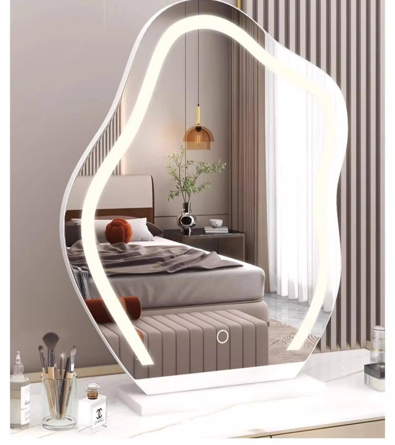 Lights irregular decorative mirrors jewelry standing asymmetrical bedroom mirror floor aesthetic espelho furniture