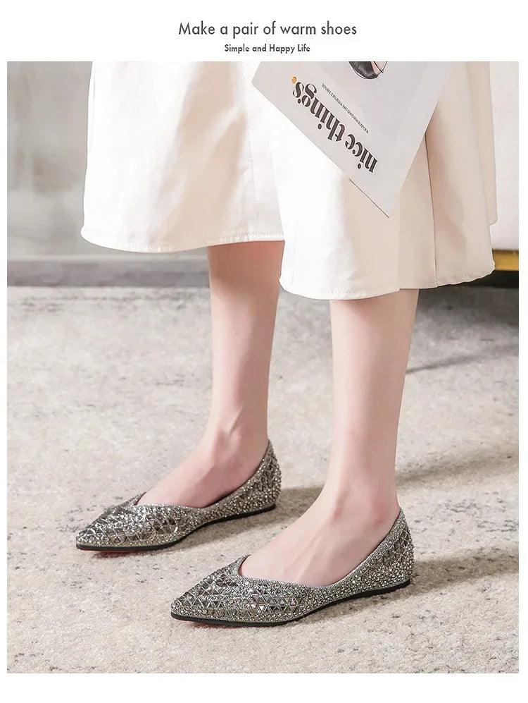 Women’s ballet rhinestones flats female plus size 43 slip on boat shoes chaussure