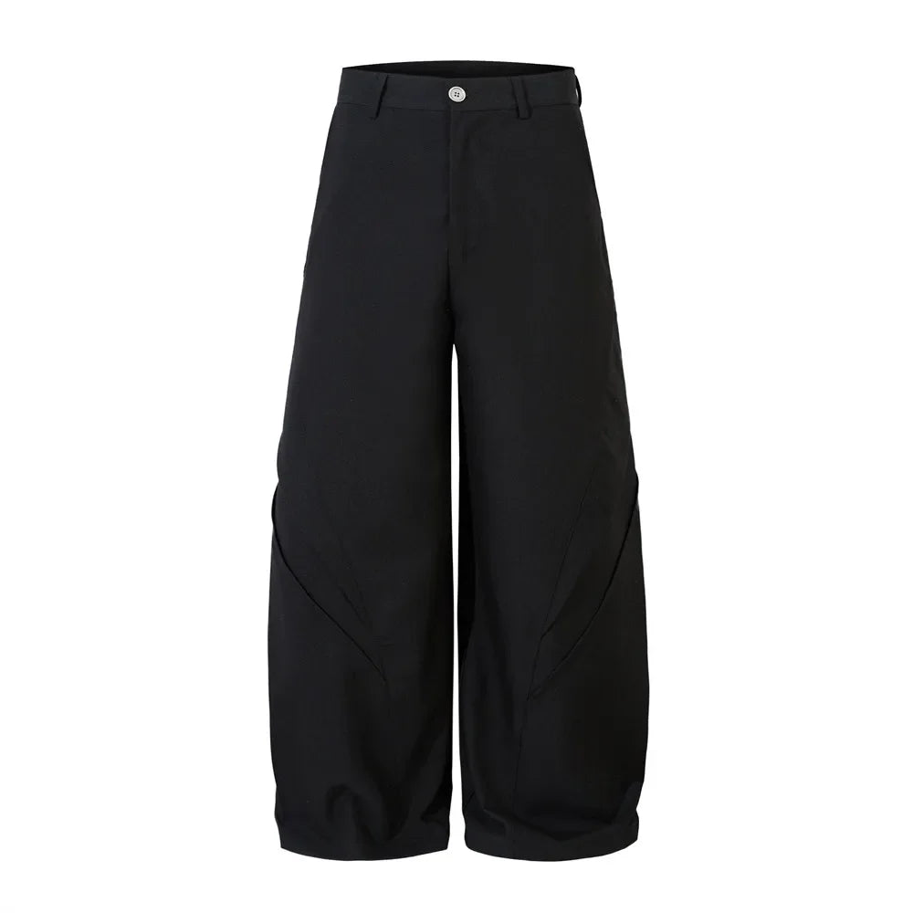 Spliced Wide Leg Pants Mens Solid Color Spring Summer Casual Streetwear Loose Wide Leg Trousers Men