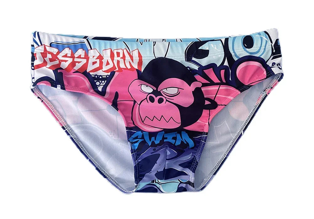 Summer New Swimwear Sexy Mens Cartoon Print Bathing Suit Quick Dry Breathable Swim Briefs Fashion Male Beach Surfing Underwear