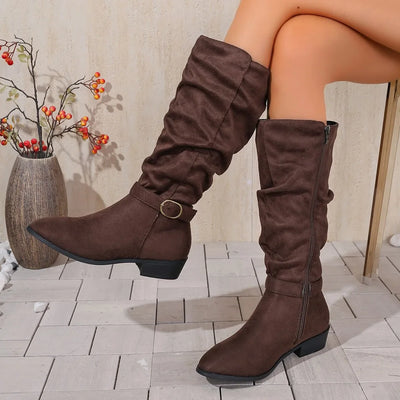 Women Knee High Boots Autumn Winter Female Shoes Fashion Female Slip-on Folds Low Heel Pointed Toe Long Boots Botas De Mujer 983