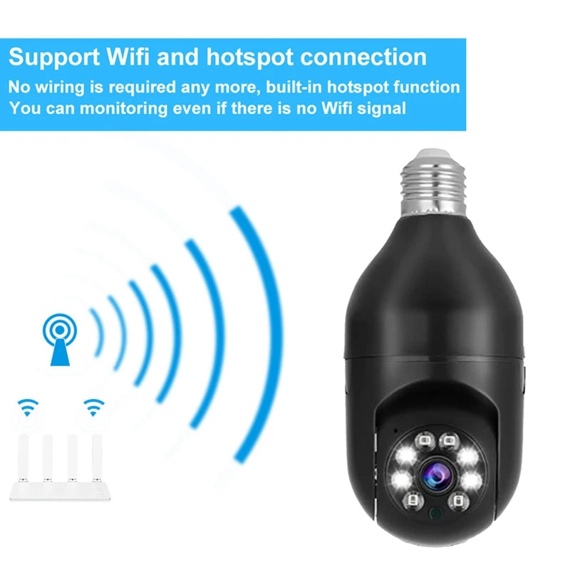 ABYN-IP Camera E27 Bulb 1080P Wireless Full Color Night Vision Auto Human Tracking Video Security Surveillance PTZ Cameras