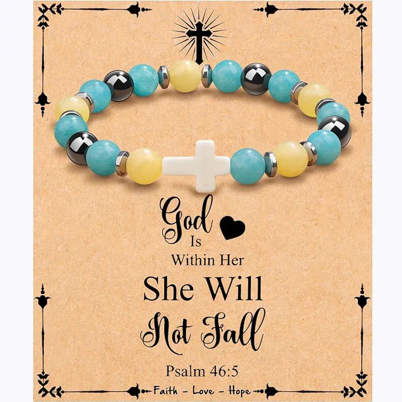 Cross Bracelet for Women Christian Gifts Colorful Imperial Stone Catholic Religious Jewelry Mothers Day Birthday Christmas Gift