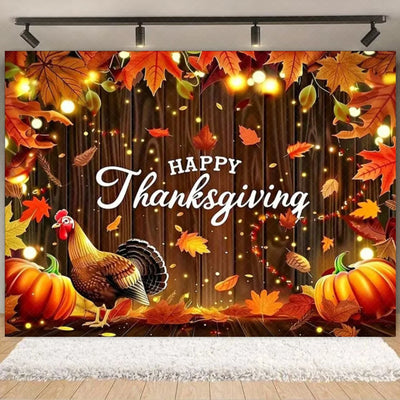 Autumn Harves Happy Thanksgiving Background Pumpkin Turkey Orange Backdrop Banner Party Decorations Supplies Family Party Gifts