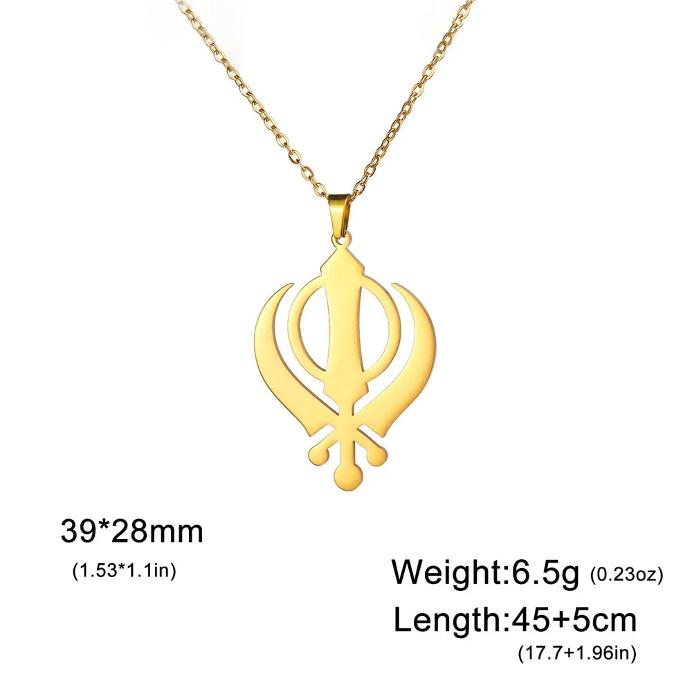 EUEAVAN Classic Sikhism Symbol Necklace for Women Men Stainless Steel Sikh Khanda Necklaces Religious Protection Amulet Jewelry