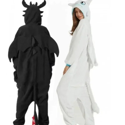 Flannel Cartoon Conjoined Animal Pajamas Tamed Dragon White Dragon Thickened Stitch Pajama Adult Costume Cosplay