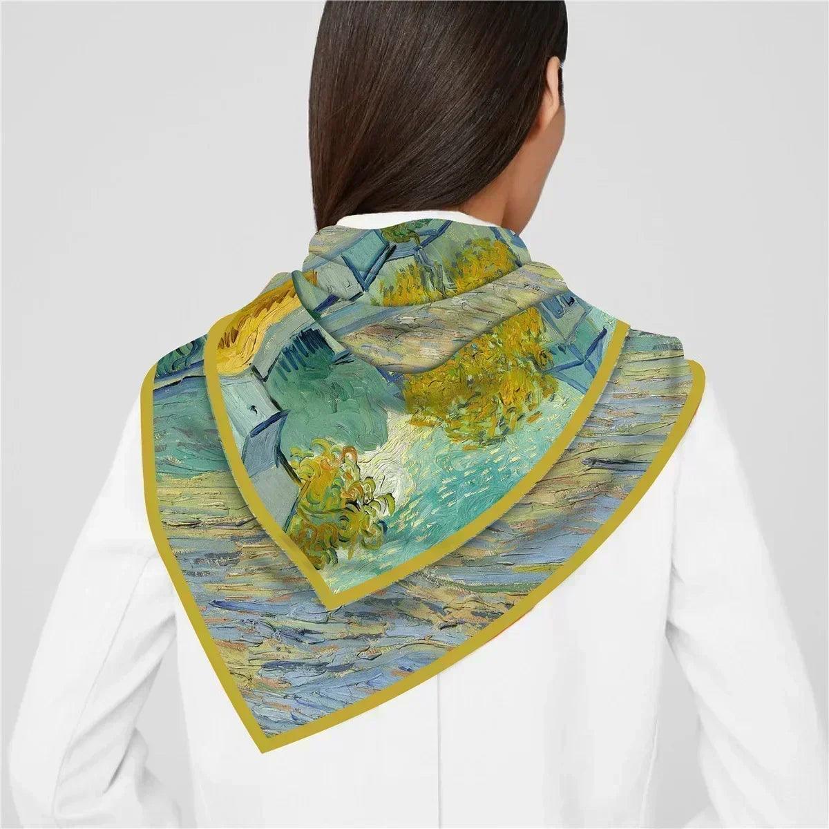 Floral art style oil painting designer scarves women 90cm