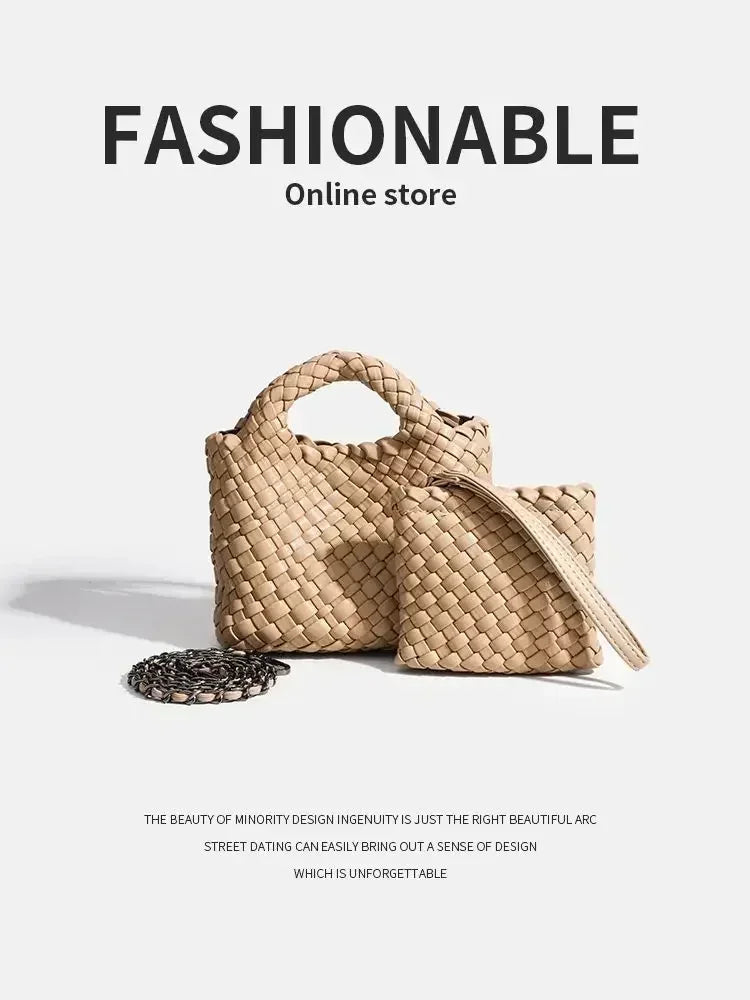 Designer bag women’s handbag popular small size version pu leather woven fashion style soft handmade bucket