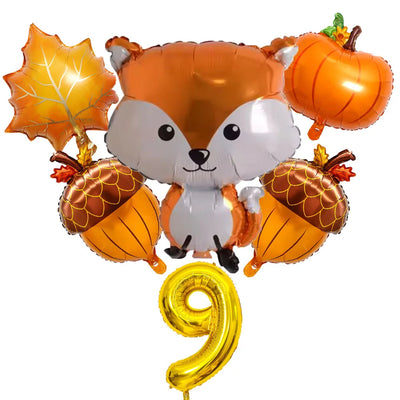 Thanksgiving Theme Forest Animals Kids Birthday Party Decoration Raccoon Fox Foil Balloon With 0-9 Number Ball Thanksgiving Gift