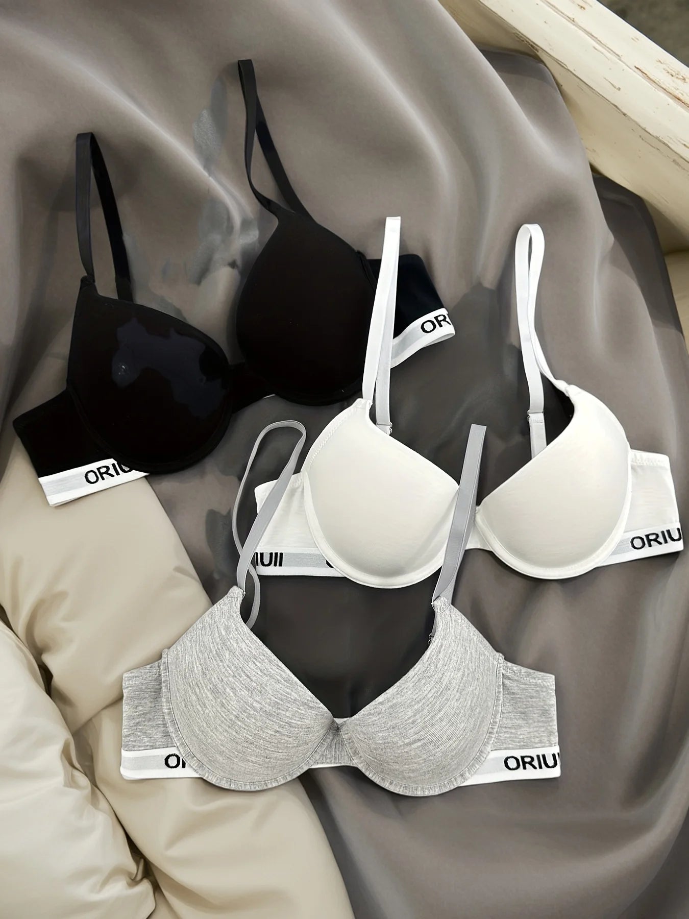 3 pieces of letter print sports bras, comfortable and breathable undergarments, women's underwear.