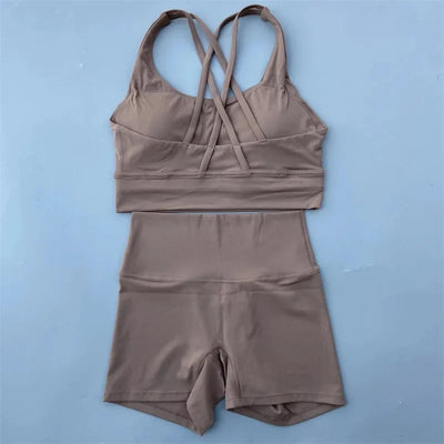 2025 Summer Women's Yoga 2-Piece Set Beauty Back Sling Bra & High Waist Butter Touch Stretch Shorts Fitness Cycling Sports Set