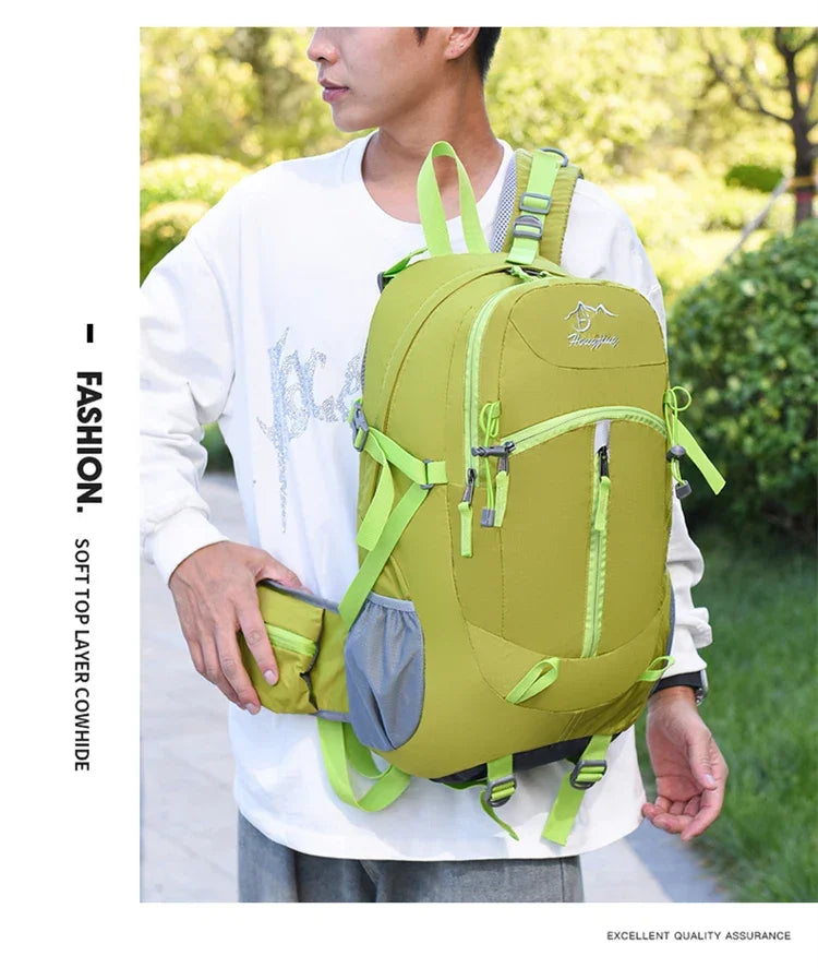 Fashionable and Wear-Resistant Outdoor Travel Backpack, Black and Red Contrasting Color Large-Capacity Mountaineering Bag with Waterproof Cover