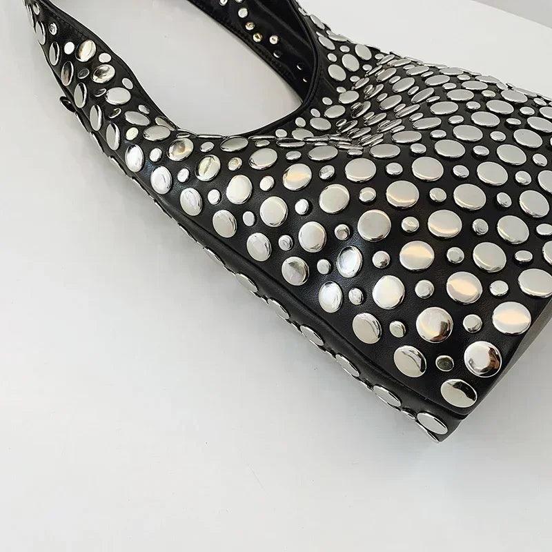 Designer geometric shoulder bag for women top brand handbag luxury shiny rivet handmade evening clutch fashion party