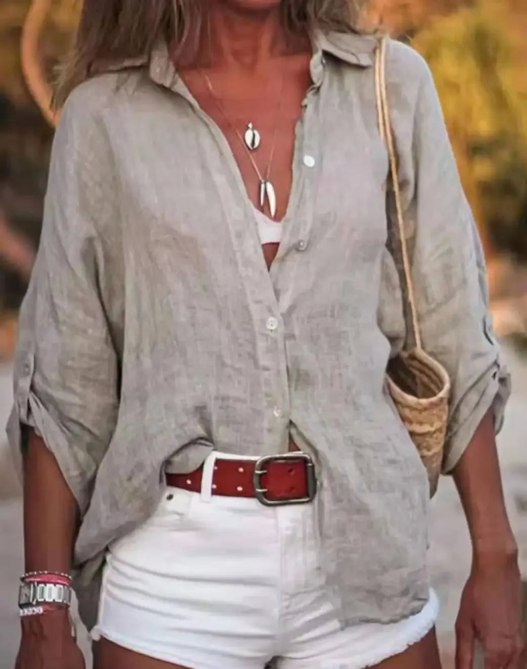 Women's Linen Turn Down Collar Tops