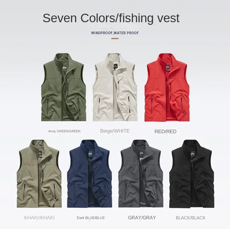 Summer Vest Men's Work Vest Large Size Golf Sleeveless Jacket Tactical windbreaker Hunting Camping Fishing waterproof Coat Parka