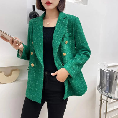 Green Double Breasted Women's Blazer, Beige, Black, Red Women Suit Jacket, Spring Vintage Female Coats