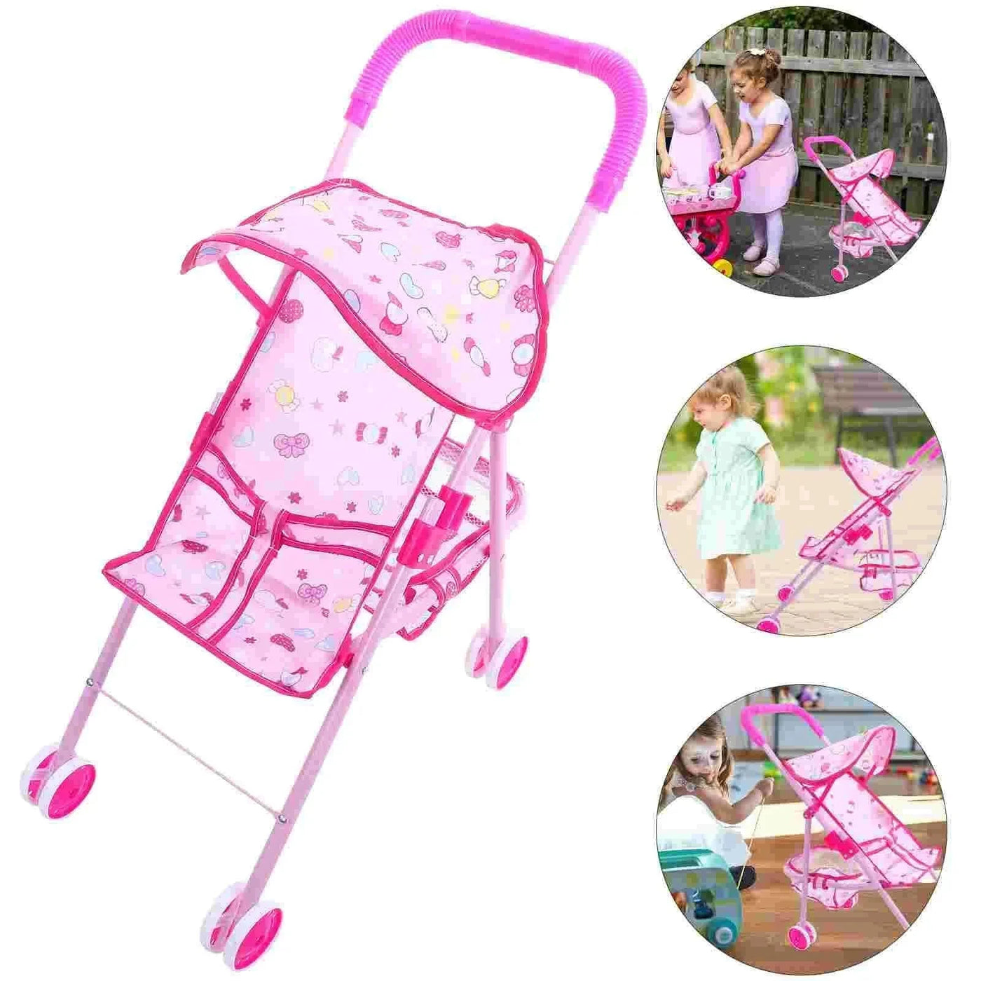 1Pc Stroller Toys Kids Play Stroller Foldable Doll Stroller With Basket Baby Doll Stroller Play Game Accessories Small Stroller