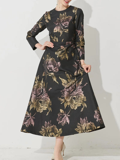 Luxury Women Long Maxi Jacquard Dress Spring Autumn Boho Floral Fashion Clothing Ladies Party Evening Ball Gown