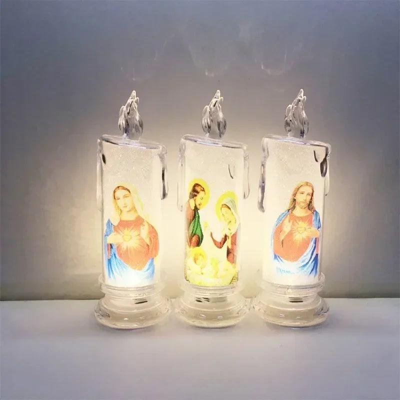 Led candle jesus virgin mary church prayer religious activities candlelight home decoration