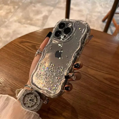 Glitter Wavy Lines Phone Case For iPhone 16 15 14 13 12 Pro Max Bumper Transparent Cases Cover