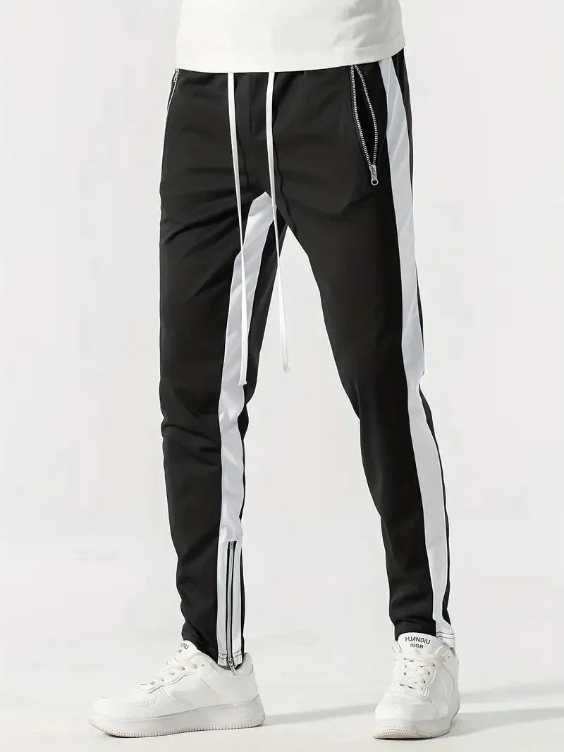 Men Sweatshirts Jogging Pants Men Casual Pants Men Stylish Color Block Zip Pockets Drawstring Sports Skinny Pants Trousers Pants