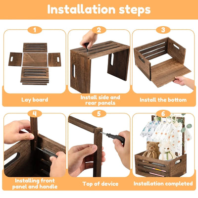 Wood Storage Crate Baby Toys Clothing Organizer Box Children Portable Basket Long Handle Sturdy